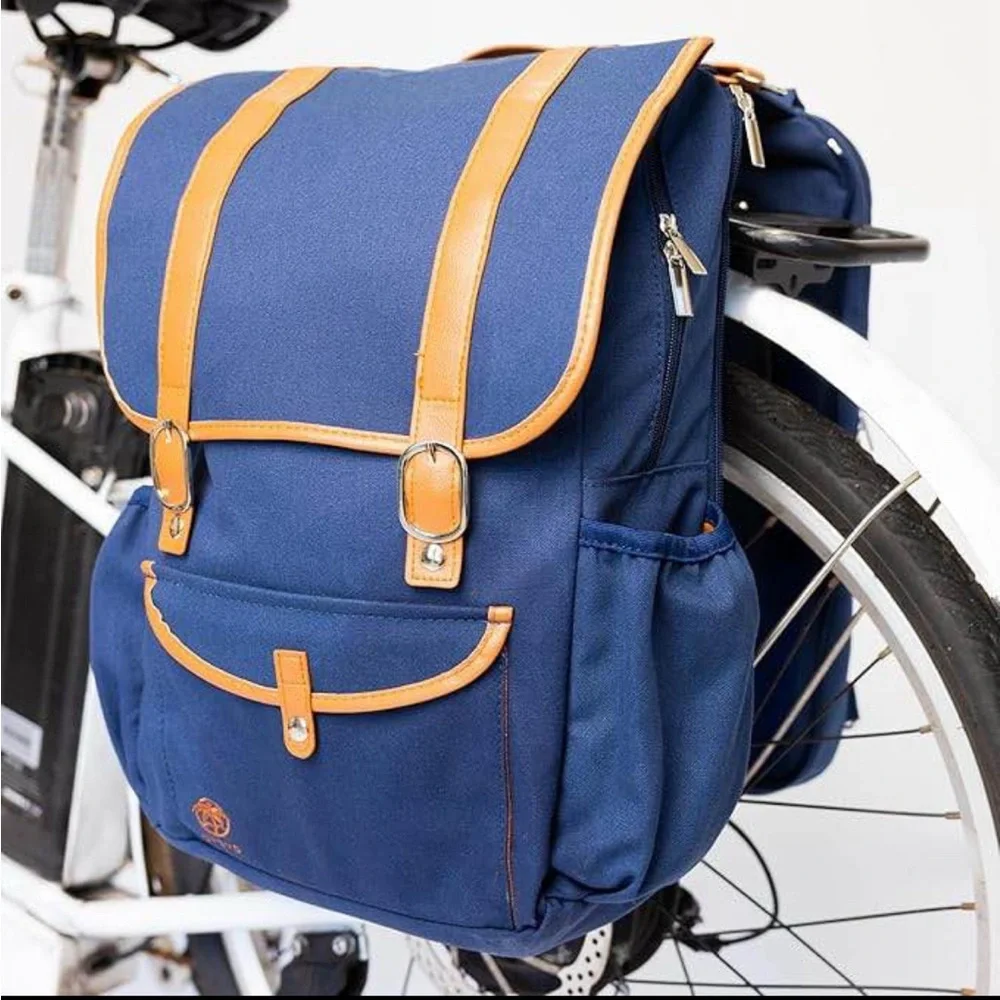 Rear Bike Backpack Laptop (Blue) Convertible Double Pannier for Bicycles